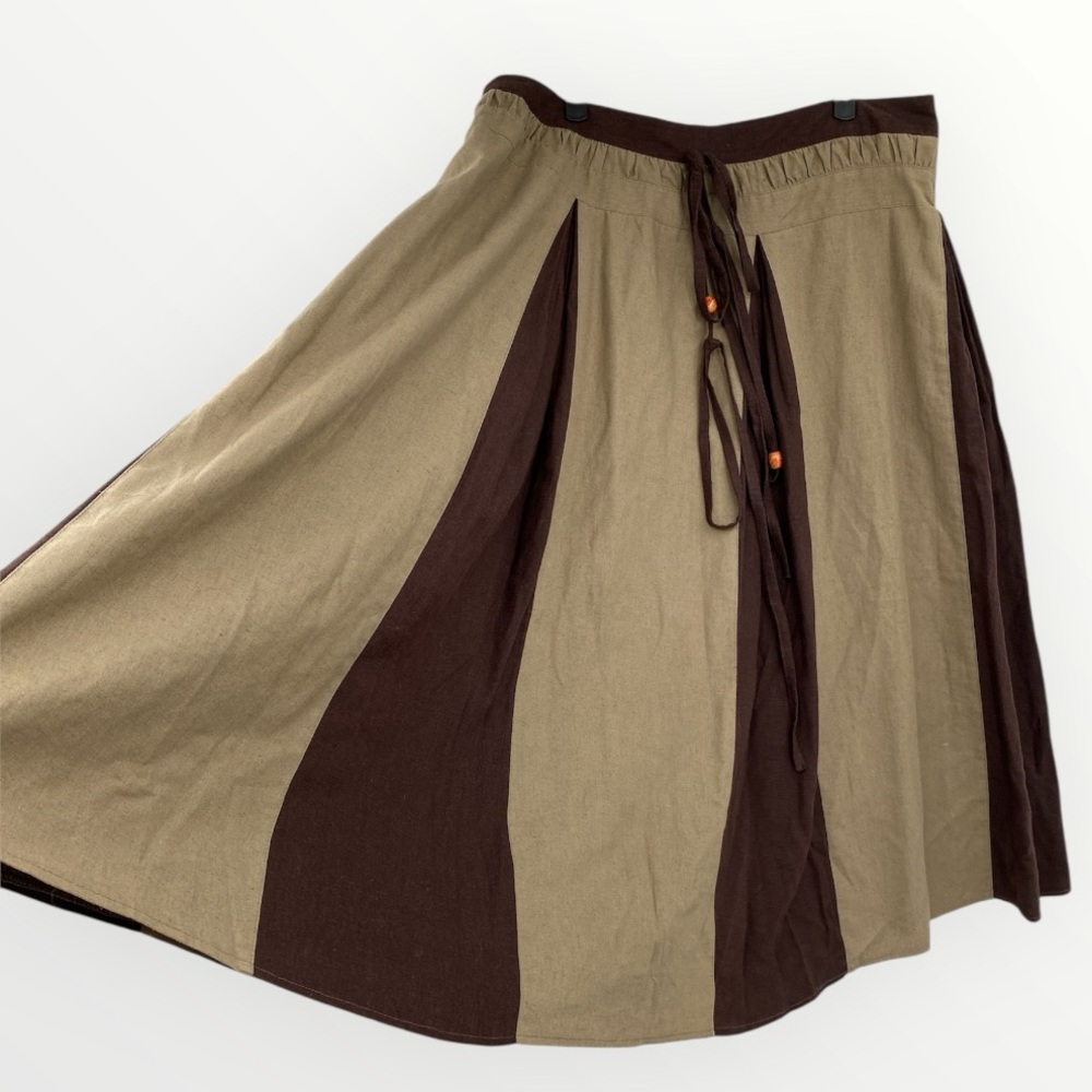 Vintage Hippie Maxi Skirt Women’s XL Plus‎ Brown Circle Linen Blend Boho Beach